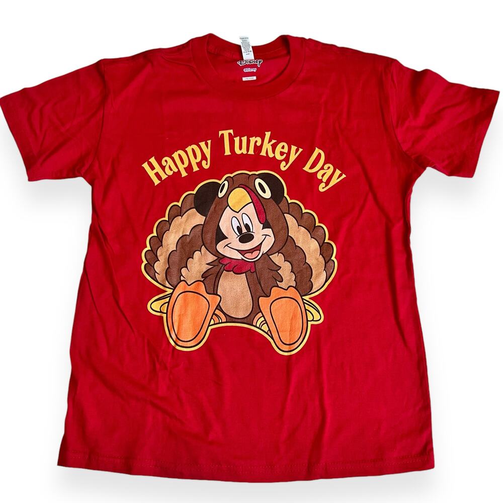 Disney Mickey Mouse Happy Turkey Day Thanksgiving T-Shirt Youth Large